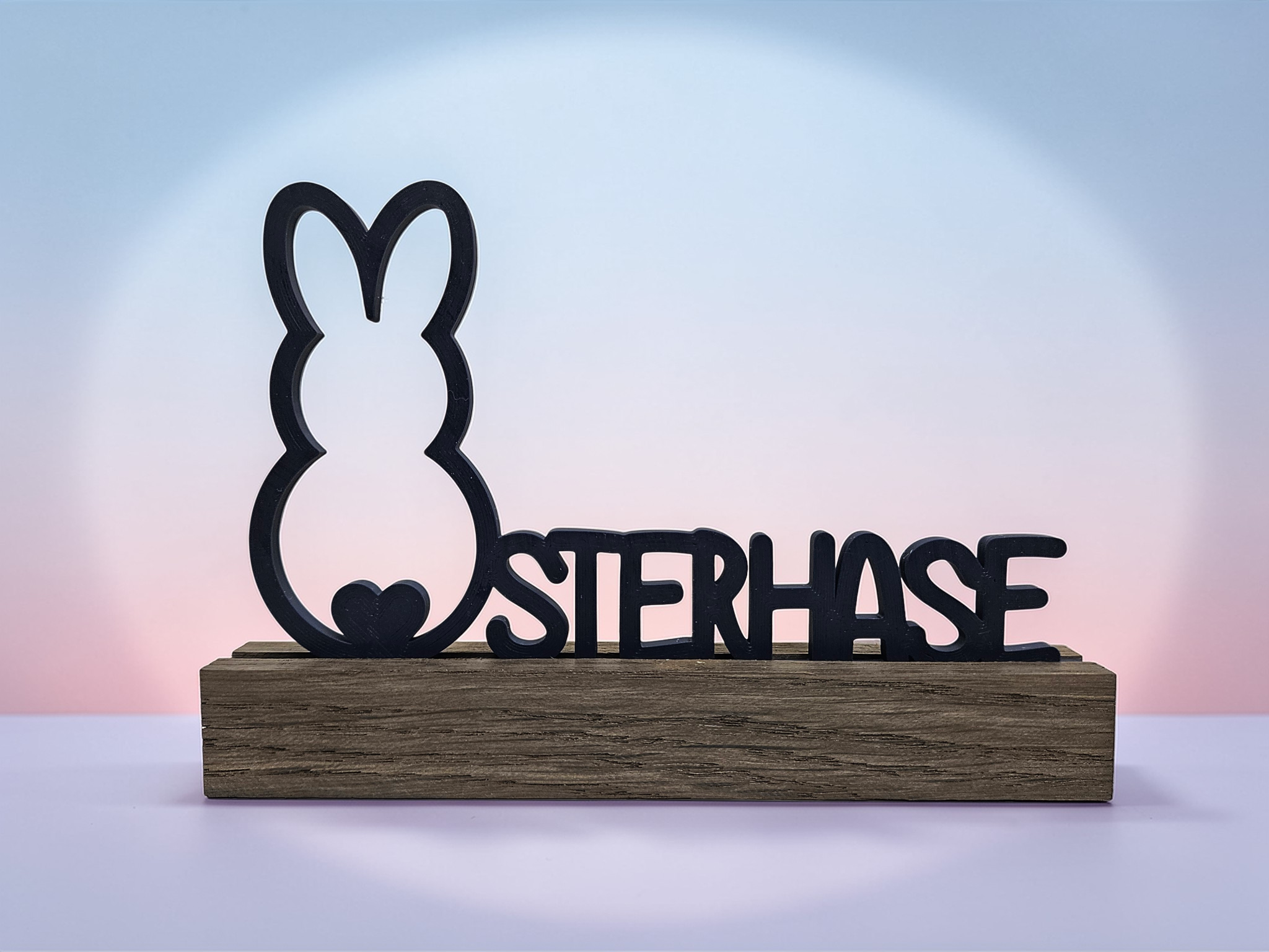 Osteraufsteller „Frohe Ostern“ mit Holzsockel – 3D gedruckt